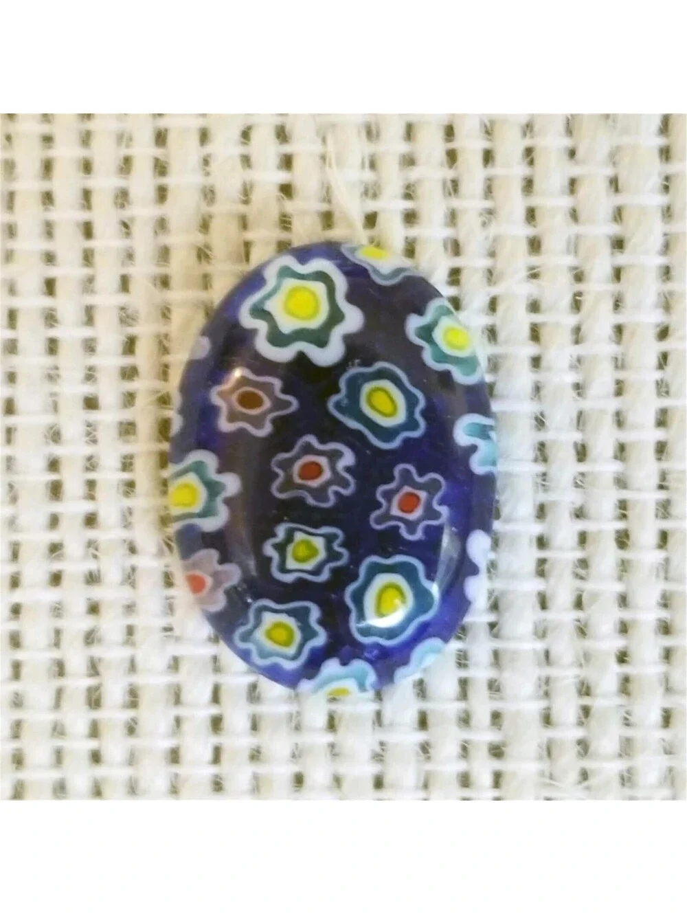 Millefiori Art Glass Cabochons 18x13mm Oval Cobalt Blue Multi Flowers 2 pcs